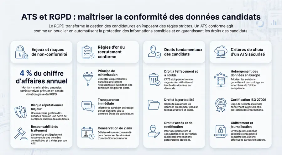Infographie - Logiciel de recrutement et RGPD : Maîtriser la conformité des données candidats (synthèse pour recruteurs et RH)